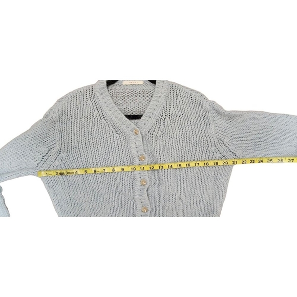 Merge Blue Ribbed Knit Button Front Cardigan Women’s V-Neck Long Sleeve Sweater - Picture 7 of 10